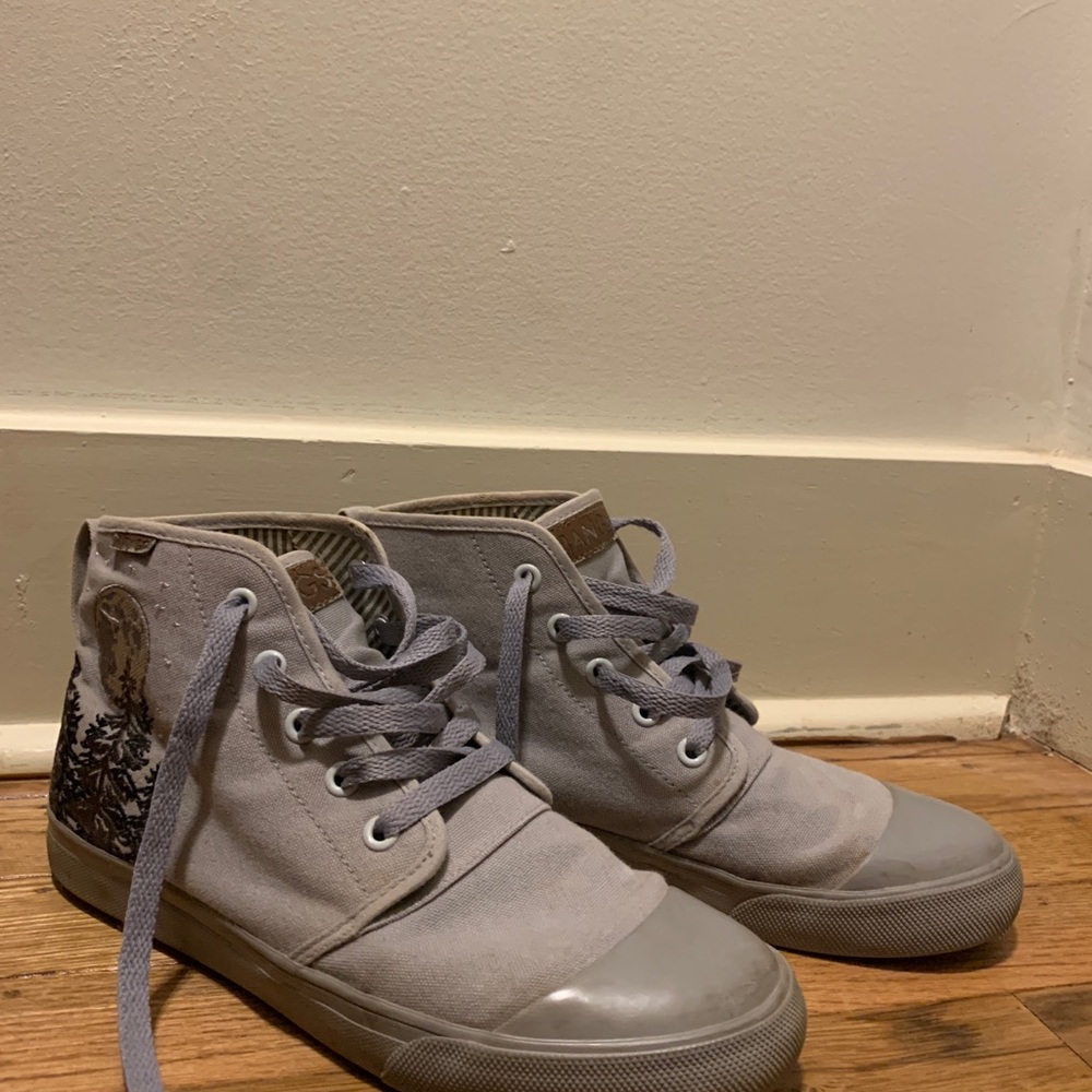 Women's Light Gray High-Top Canvas Sneakers